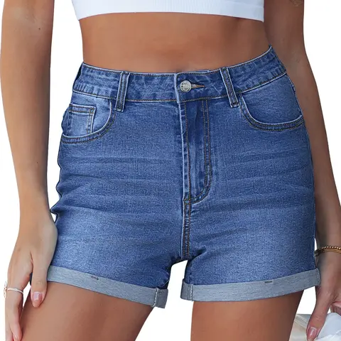 luvamia Women's High-Waisted Denim Mom Shorts - Stretchy, Soft, Elegant Style, Cuffed Hem, Pockets, Comfortable Everyday Casual Summer 2026 Jean Shorts