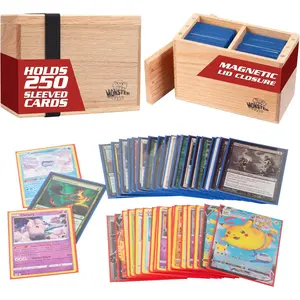 Monster Wooden Double Deck Box- Premium Holds 250 Sleeved Cards- Compatible with Yugioh, Magic The Gathering, Sport Cards Trading Game, Gift