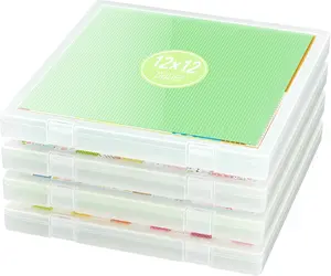 4 Pack 12x12 Scrapbook Paper Storage, Plastic Storage Organizers Craft Storage Box, Art  Puzzle Storage Box, Inner Size 12.2 x 12.2 x 0.85 in