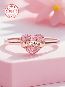 S925 Sterling Silver Heart Shaped Artificial Zircon Decor Ring, Heart Design Ring, Fashion Accessories for Women & Girls, Trendy All-match & Exquisite Jewelry for Birthday Gift