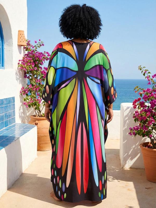 EDOLYNSA plus size Kaftan Dresses for Women printing Moo Moo Dress muumuu caftan beach dress lightweight swimsuit cover-up relaxed flowy outfit vacation Bohemian robe Q1588