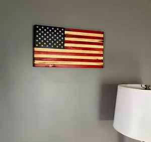 Small Handmade Rustic American Wooden Flag