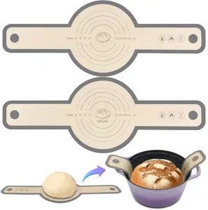 Bread Sling for Dutch Oven, 2 Pack 8.3" Non-Stick & Odor-Free Baking Mat Set, Anti-slip  Bread Sling with Long Handle, Edge Sealing Design, Essential Sourdough Baking Supplies