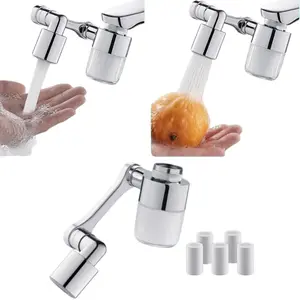 3D Swivel Faucet Aerator Filter Set - 360-Degree Rotatable, Anti-Splash Soft Flow, Clear Visible Shell, 5 Replacement Cartridges, Universal Adapter for Kitchen, Bathroom Sinks-MM1