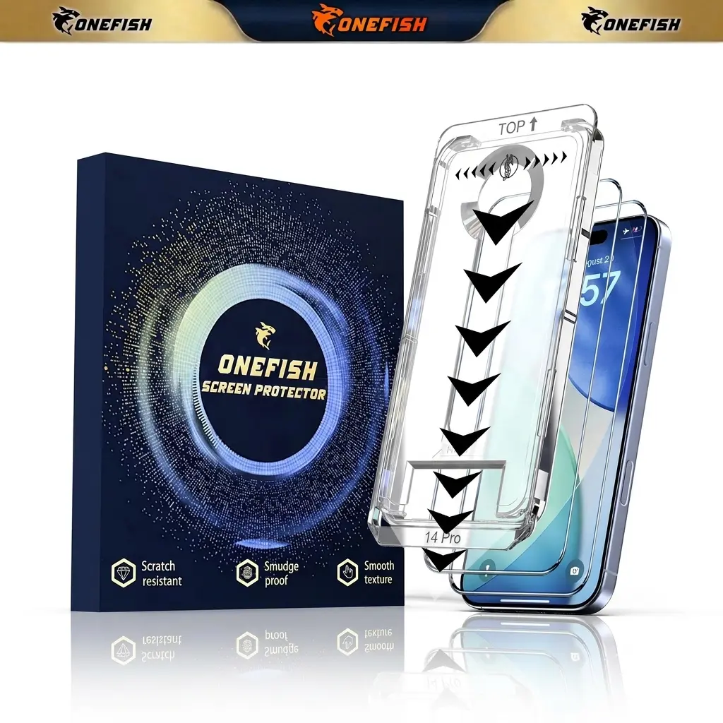 OneFish 2-Pack Anti-Spy Privacy Tempered Glass Screen Protector for Samsung & iPhone - Shockproof, Dustproof, Bubble-Free, Reinforced Glass, Scratch & Smudge Defense, Fingerprint-Proof
