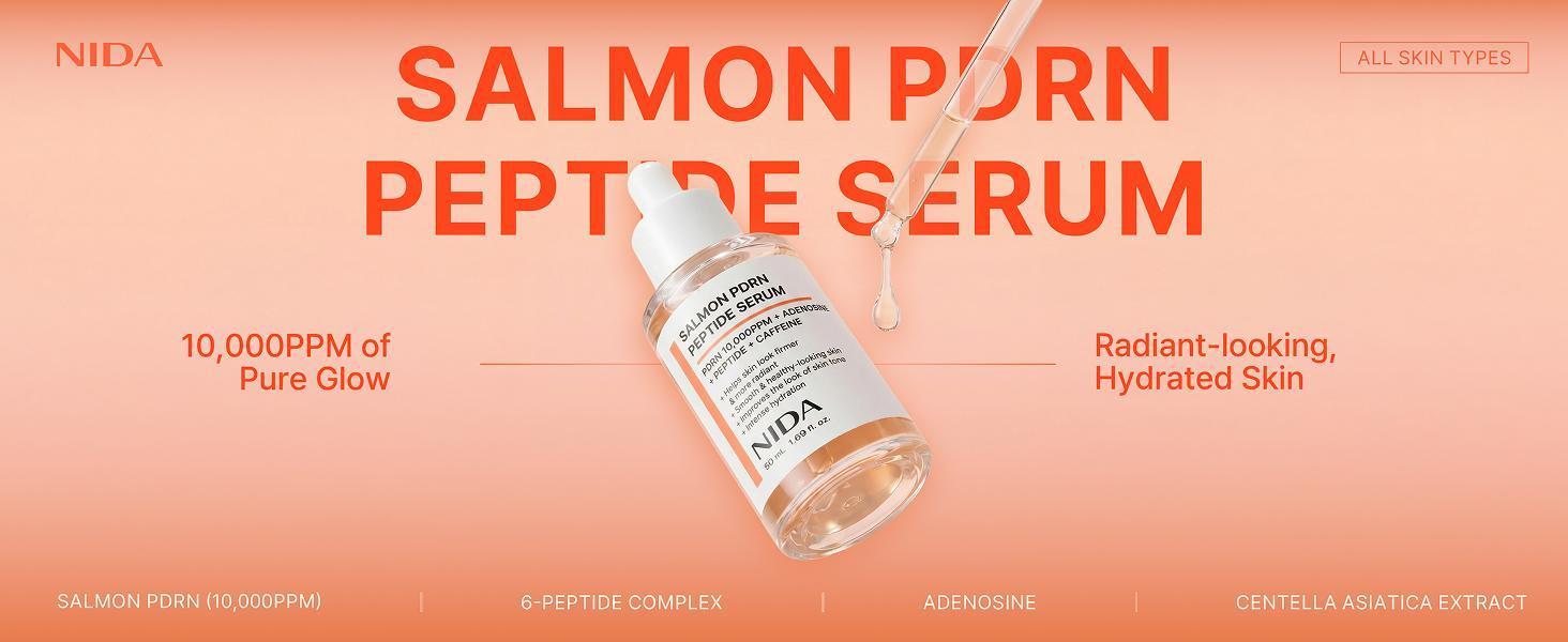 NIDA Salmon PDRN Peptide Serum | Salmon PDRN, Peptide, Adenosine, Caffeine | Firm & Healthy-looking Skin, Intense Hydration | 1.69 fl.oz., 50ml NIDA Salmon PDRN Peptide Serum | Salmon PDRN, Peptide, Adenosine, Caffeine | Firm & Healthy-looking Skin, Intense Hydration | 1.69 fl.oz., 50ml