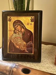 Greek Byzantine Mother Icon Plaque - 4" x 5" x 3/4"