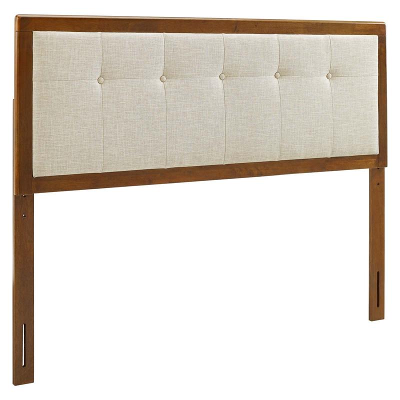 Modway Draper Tufted Queen Fabric and Wood Headboard in Walnut Beige