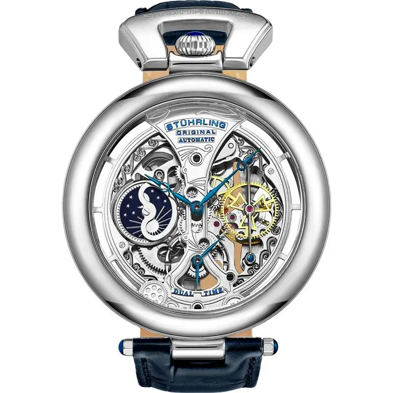 Stuhrling Emperor?s Grandeur 3919 Automatic 49mm Men's Skeleton Dual Time Watch