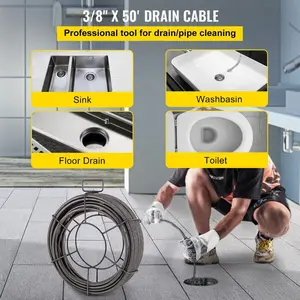 Summervibes VEVOR Drain Cleaning Cable 75 Feetx 3/8 Inch Solid Core Cable Sewer Cable Drain Auger Cable Cleaner Snake Clog Pipe Drain Cleaning Cable Sewer Drain Auger Snake PipeVEVOR Super Brand Day
