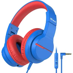 Kids Headphones for School Travel, Safe Volume Limited, HD Mic Stereo Sound Over-Ear Girls Boys Headphones for Kid, FunShare Foldable 3.5mm Wired for iPad Computer, HS19