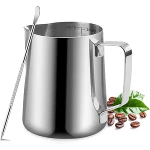 Milk Frothing Pitcher, 350ml/12oz Milk Frother Cup Stainless Steel Jug Steaming Pitcher, Milk Coffee Cappuccino Latte Art Barista Steam Pitchers Milk Jug Cup with Decorating Pen