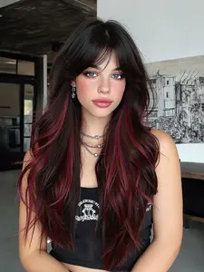26 Inch Long Curly Hair Wig with Bangs, Dipped Holiday Style, Versatile Full Head Synthetic Fiber Wig for Women, Synthetic Hair Wigs, Curly Wavy Wig