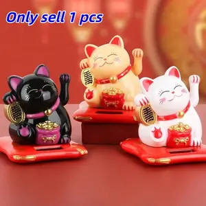 Solar Powered Lucky Cat Car Ornament, 1 Count Cute Cat Design Car Dashboard Decoration, Car Interior Decoration Accessories, Car Accessory for Car Office Home, Car Desktop Decor