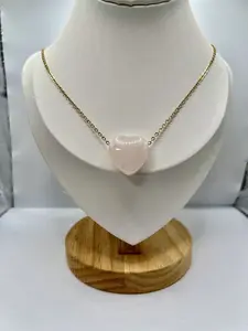 Rose Quartz Heart Gold Chain Necklace by JW Fashion Jewelry
