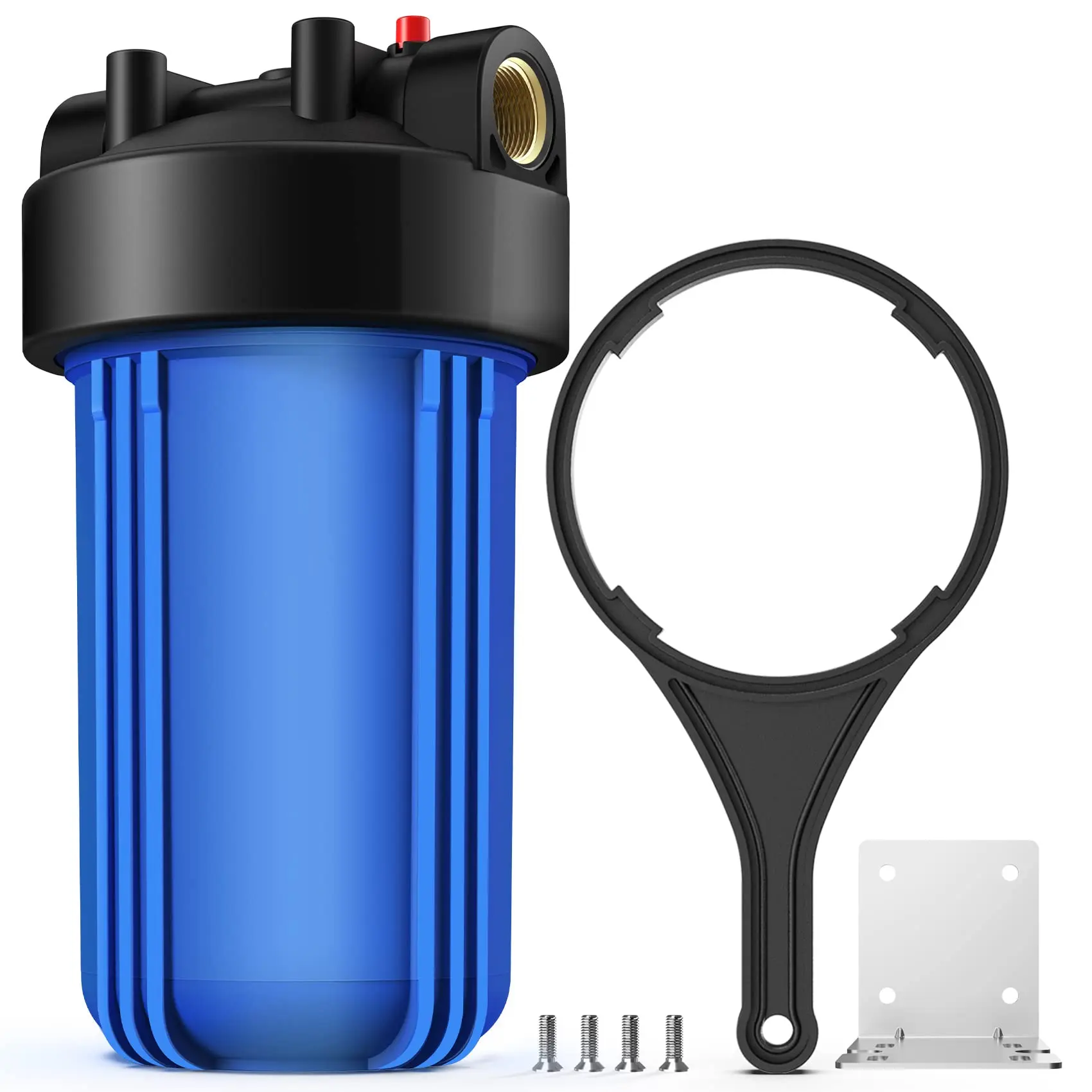 SimPure Whole House Brass Water Filter Housing (DB10P), 10"x4.5" Sediment Carbon Cartridge Universal Pre-Filtration System, 1" NPT Port, 7.3"d x13.3"w x13.3"h, Compatible with Aqua-Pure KW811-4Pack, CP5-BBS, Culligan R50-BBSA for Well & City Water
