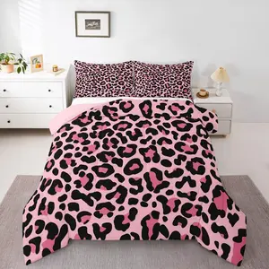Pink Leopard Comforter Set,Safari Down Comforter Kids Girls Cheetah Wild Animal Skin Pattern Bedding Set,Geometric Bedspreads Cover Cute Bed for Adul,Hotel Quality Soft