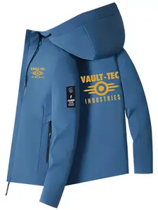 Trendy Casual Vault-Tec Industries Printed Hooded Jacket for Daily Wear Outdoor Activities and Commuting