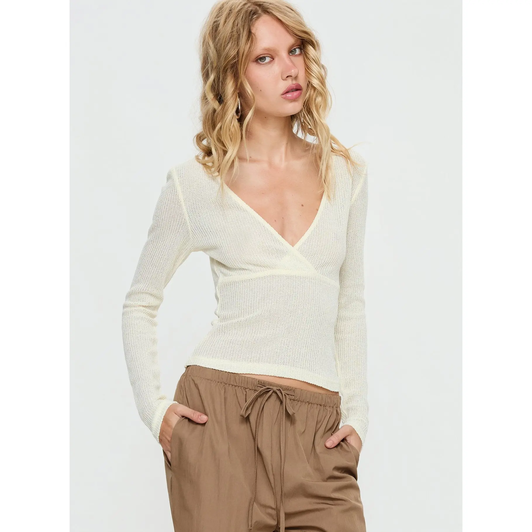 Cassidey Cross Front Long Sleeve Top Cream