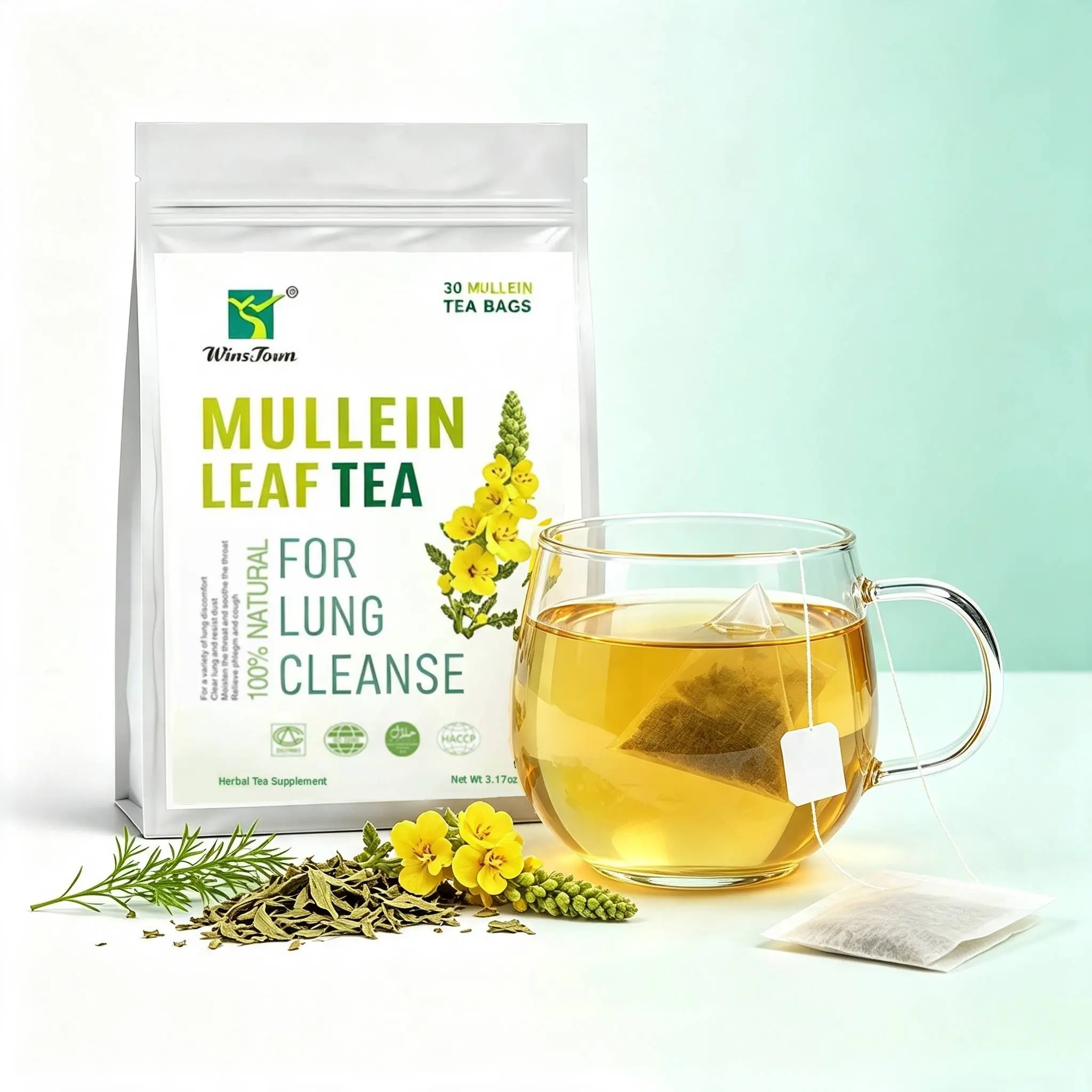 Premium 30 Mullein Leaf Tea Bags. Made with 100% Natural Mullein Leaves, for Daily Herbal Sipping, No Flavoring & No Additives & Caffeine Free