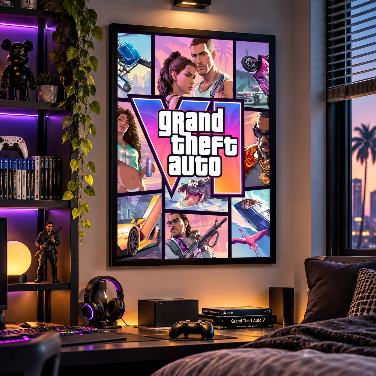 GTA6 Oil Painting Style Poster | Grand Theft Auto VI Gaming Wall Decor, Gamer Room Art