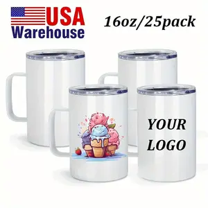 25pack 16oz Sublimation Stainless Steel Cups, Outdoor Cup with Handle & Lid, 16oz Stainless Steel Double Insulated Cups, Customizable Blank Design, Perfect for Home, Office, Essential for Travel and Outdoor Activities, Festive Gifts.