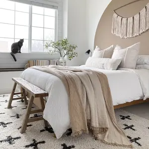 Joy | Four Layered Fall Home Decor Crinkle Muslin Blanket - King Size Muslin Bed Blanket Cover- 4 ply Gauze Bedspread