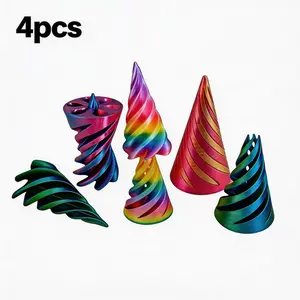 4 Piece 3D Printed Spiral Cone Stress Relief Toy, Impossible Pyramid Ornament, Adult Children Anxiety Reliever, Asmr Fidget Spinner