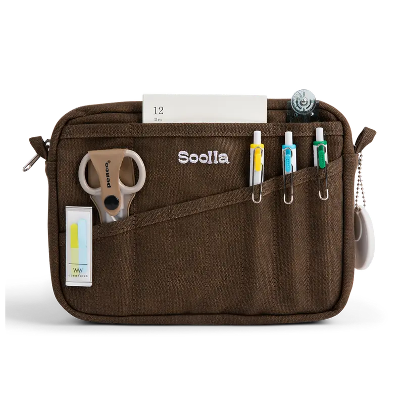 Soolla® Studio Pouch, Coffee Bean – 20-Pocket A5 Stationery & Art Tool Organizer with YKK Zipper