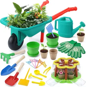 CUTE STONE Kids Gardening Set, Plant Growing Kit with Wheelbarrow, 3 Metal Garden Tools & Kids Grow House with Upgraded Irrigation, Outdoor Indoor STEM Toys outdoorfun