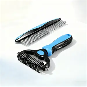 Dog Rake and Dog Hair Brush - Gently Removes Loose Undercoat, Mats and Tangled - Deshedding Grooming Tool for Dogs & Cats - Self Cleaning Slicker Brush - All Hair Types