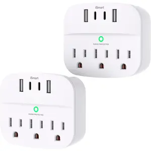 2 Pack Multi Plug Outlet Splitter with USB,Surge Protector Outlet Extender with 3 Wall Outlets 4 USB Wall Charger(2 USB C),490 J, ETL Listed,Small Outlet Adapter Plug Extender for Travel,WH