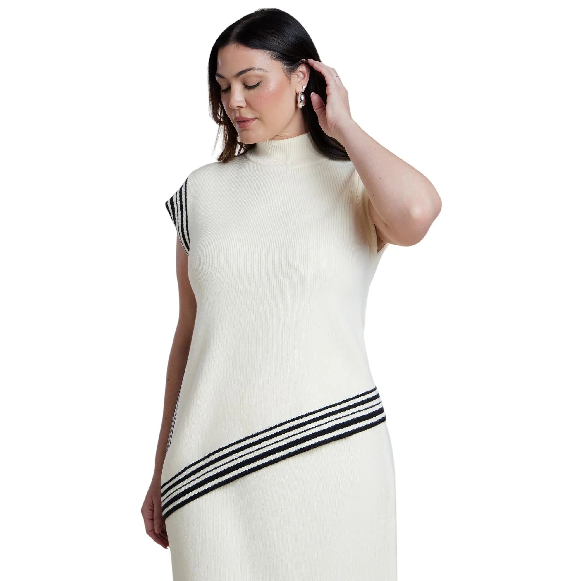 ELOQUII Women's Plus Size Stripe Detail Sleeveless Mockneck Top
