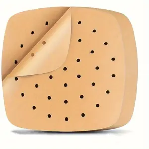 Square Air Fryer Liner (50pcs), Disposable Steamer Paper, Perforated Parchment Paper, Filter Paper, Restaurant Baking Paper for Air Frying Pot, Oven, Steamer, Bakeware