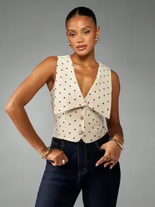 MISSGUIDED Polka Dot Waistcoat With Oversized Collar And Buttons