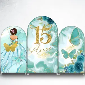 15-day Delivery Teal Butterflies and Blue Roses Arch Backdrop Cover for Bridal Shower Decor