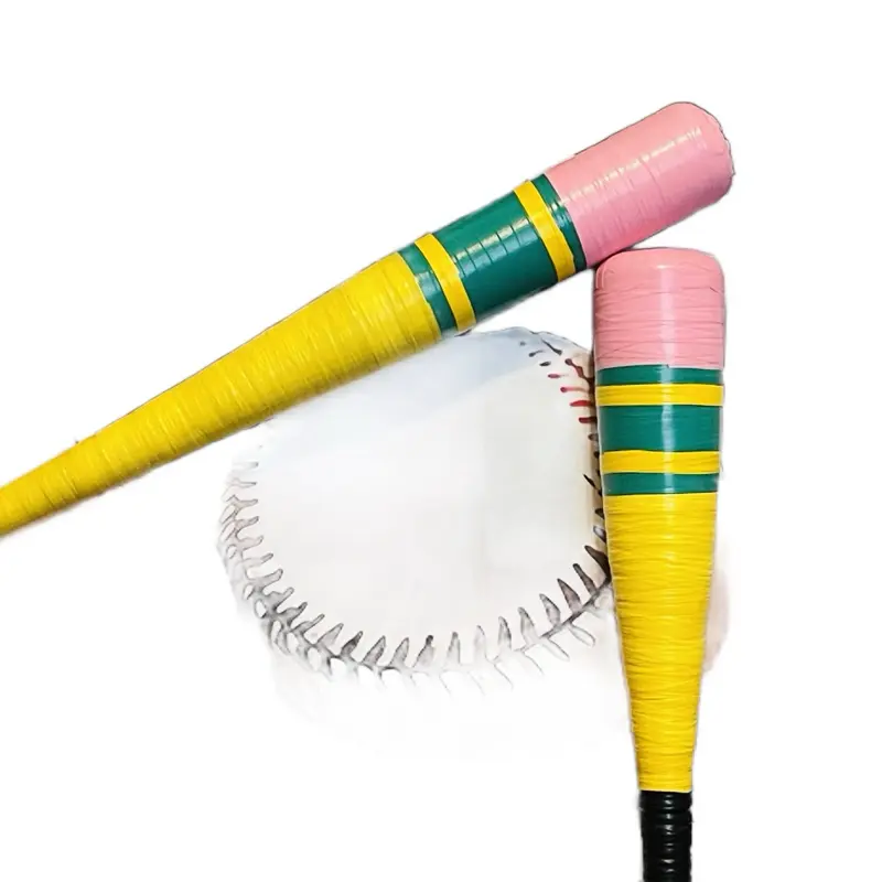 Pencil Designed Blitz Ball Bat with Colorful Yellow and Pink Accents and Green Yellow Stripes