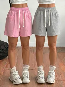 95% polyester 3-pack women’s casual athletic loose shorts—summer minimalist breathable shorts with an elastic drawstring waist, available in multiple colors. Suitable for running, beach trips, and home leisure; a sensible summer choice and great as a gift