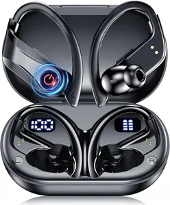 Open-back earphones, wireless Bluetooth earphones, 120-hour ultra-long battery life, charging case with LED display, ENC noise-cancelling microphone, stereo bass, earhook-style earphones ideal for sports, running, fitness, work and commuting