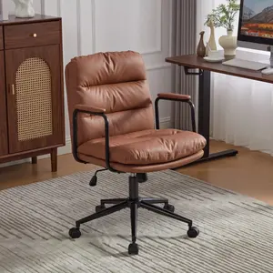 Toauuo Mid Back PU Leather Office Chair, 40° Reclining Ergonomic Desk Chair, 360°  Height Adjustable Rolling Chair with Padded Armrests, Retro Computer Chair for Home Office Study Vanity