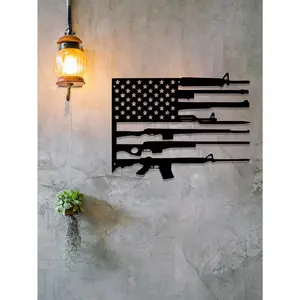 1pc, American Flag Gun Metal Wall Art, Personalized Gun Flag Name Sign, Gun Lover's Gift, Home Decor, Flag Metal Decor