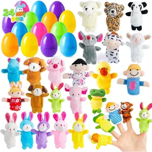 24 Pcs Easter Eggs Filled with Finger Puppets, Prefilled Egg with Cartoon Animal Puppets for Kids Easter Hunt, Basket Stuffers Fillers, Party Favors and Classroom Prize Supplies