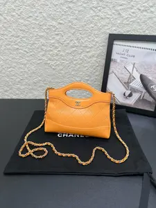 Pre-owned CHANEL Orange Nano Shiny Crumpled Calfskin 31 Shopping Bag Leather Pony style calfskin