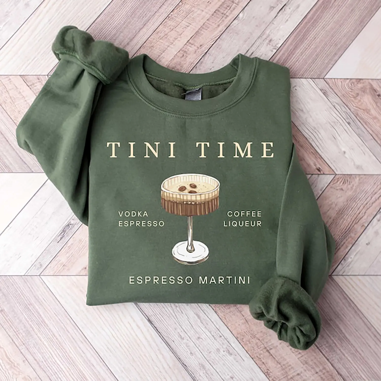 Espresso Martini Graphic Sweatshirts for Women, Stylish Pullover with Longsleeves, Cozy Casual Style for Martini Enthusiasts, Women's Clothes, Tops, Sweet, Pullover Hoodie, True Unisex, Medium Length, Martini Theme