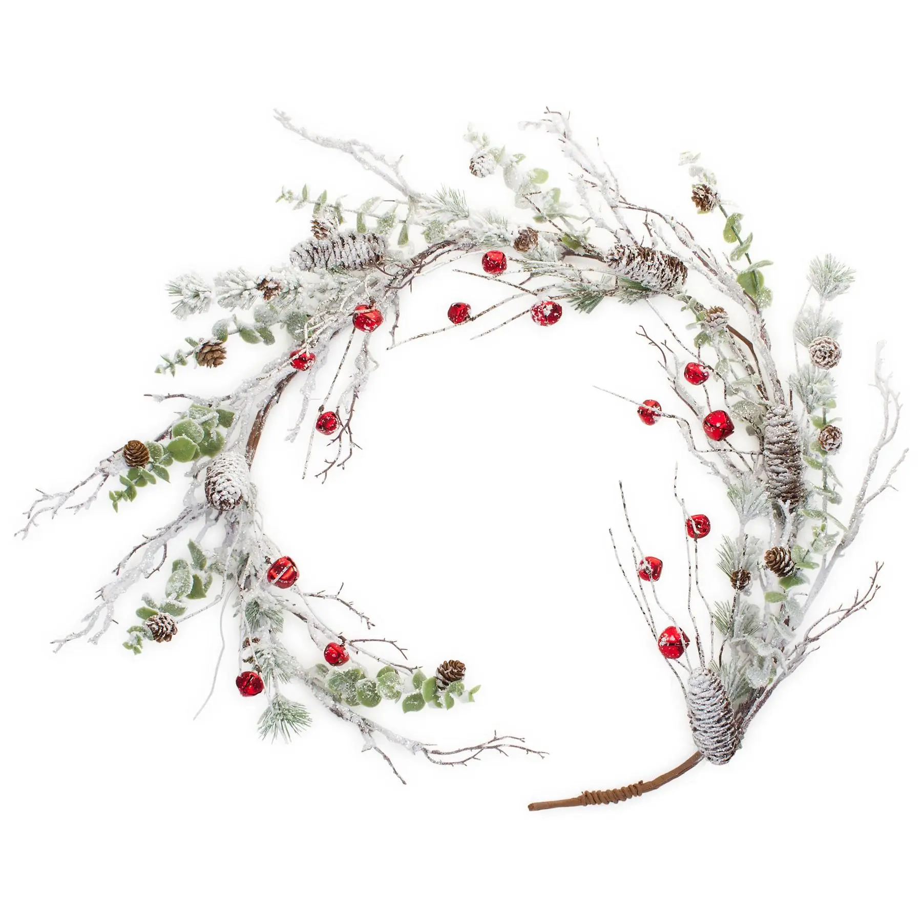 Melrose Snowy Pine Twig Garland w/Bell Accents (Set of 2)