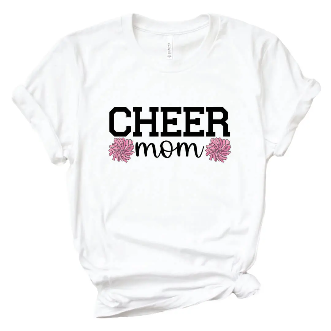 Women's Cute Cheer Mom Cartoon Print Crew Neck T-Shirt - Soft Cotton, Pre-Washed, Casual Short-Sleeve, Seamless, Oversize Unisex Cut, Cold Wash, 3XL Streetwear Top (Valentines Day, Christmas)