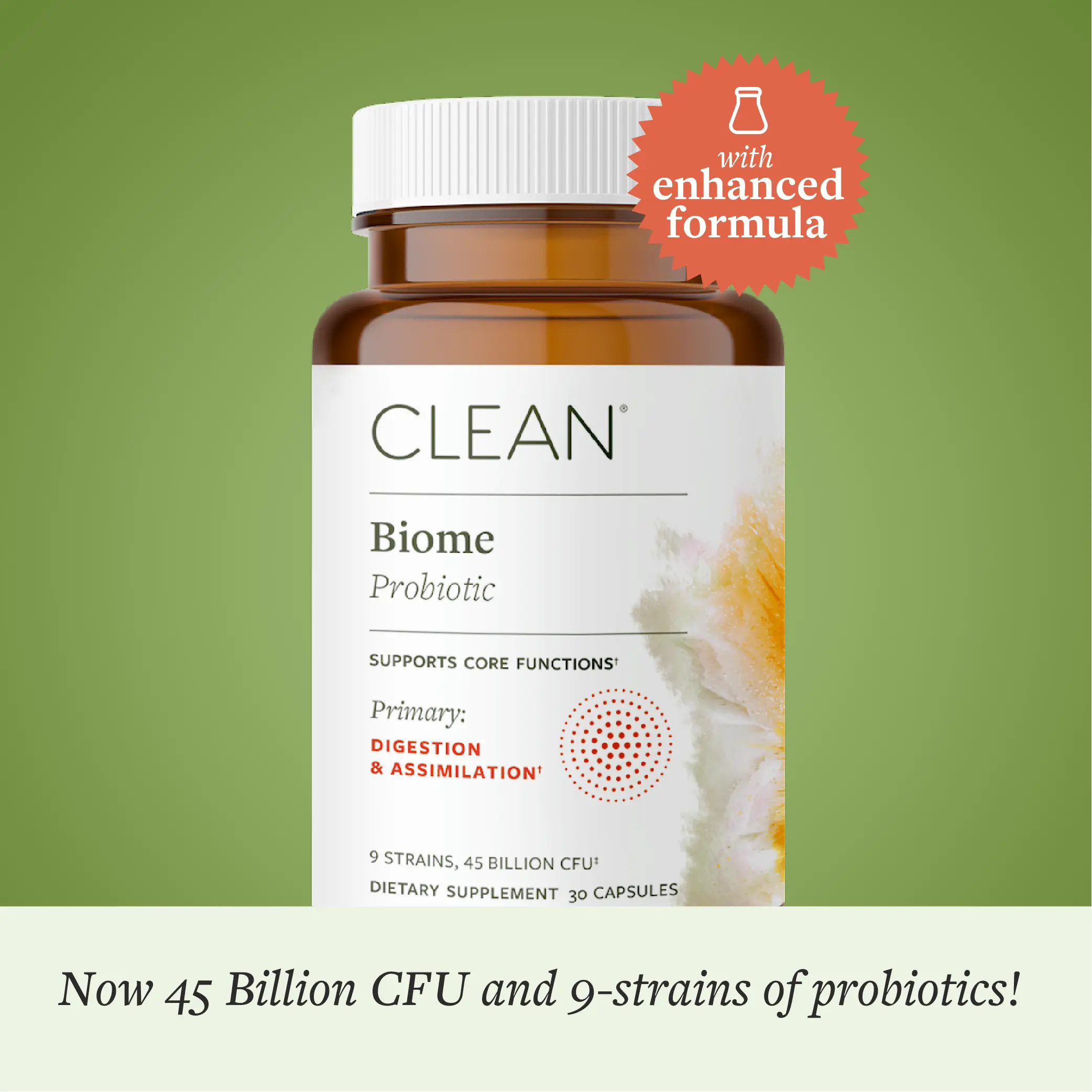 Clean Biome Probiotic Supplement Capsules | Powerful 9-Strain Probiotic | Original Formula for Digestion Support |