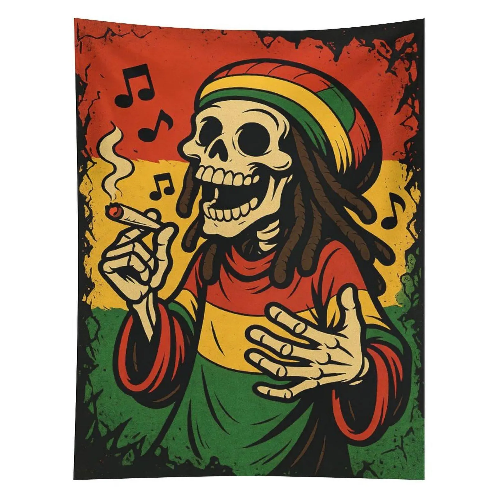 Rasta Skeleton Smoking Tapestry Reggae Music Skull Wall Hanging Decor