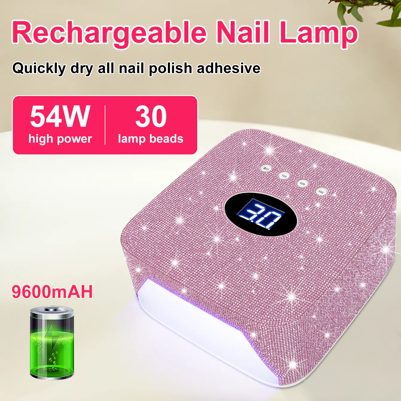 Cordless UV Nail Lamp for Gel Nails 54W, Rechargeable Diamond LED Nail Dryer with 3 Timer Setting, Touch Control & Auto Sensor, Fast Nail Light Curing Lamp for Salon & Home Pedicure Care Tool Polish
