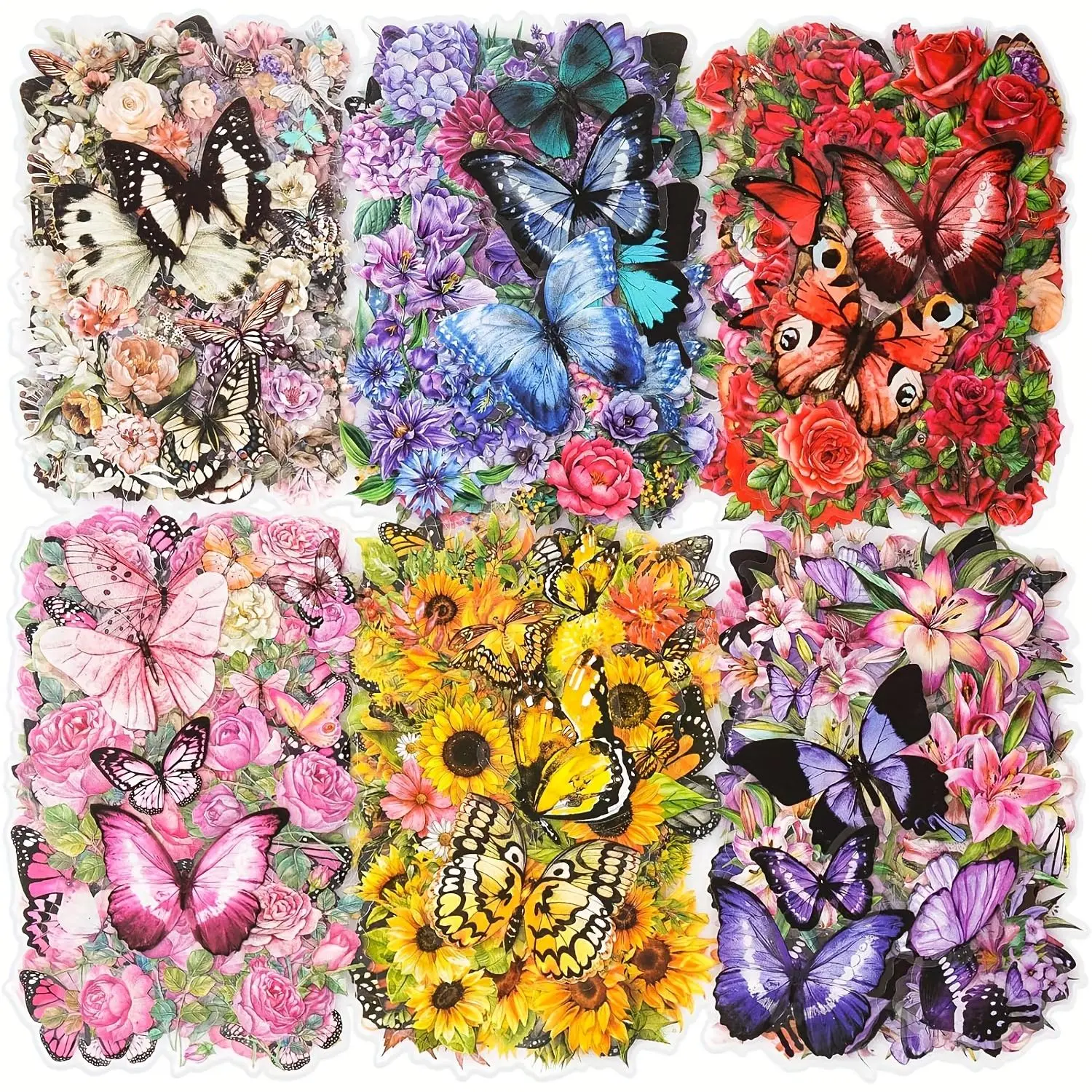 Butterfly & Flower Pattern Sticker, Adhesive Stickers, Sticker Packs, 300pcs/set Transparent PET Sticker, Floral Decals Sticker for Journaling Card Making Junk Journal Planner Craft Supplies